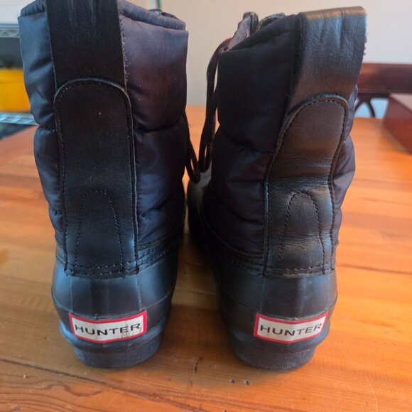 Hunter Original Short Quilted Boots Lace Nylon Puffer Rubber Black Sz 9 Winter - Picture 4 of 8